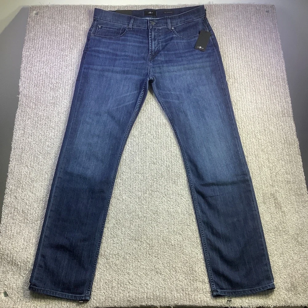 7 For All Mankind Mens The Straight Airweft Denim Jeans Proper Blue 36 x 34 NWT